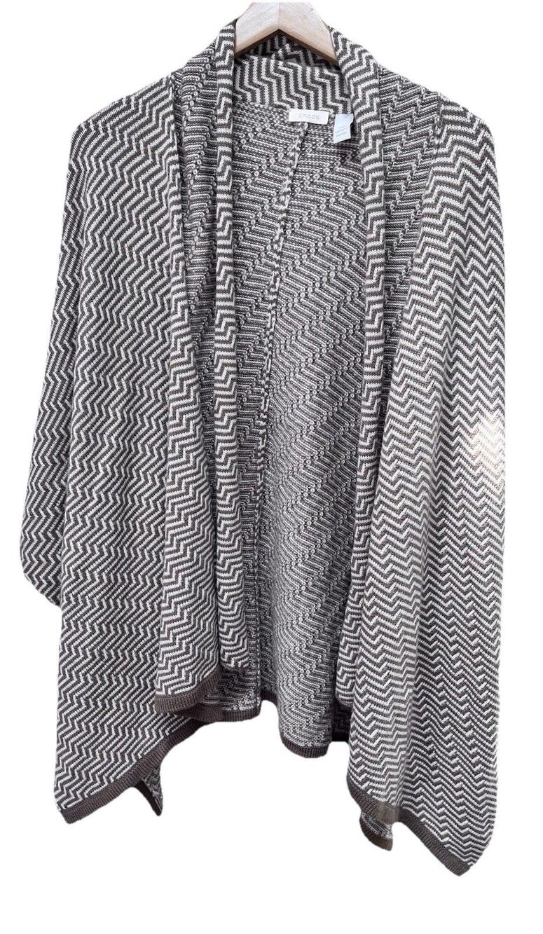 Chico’s Wrap Shawl Women’s One Size Chevron Sweater Boho Fall Grandma Brown